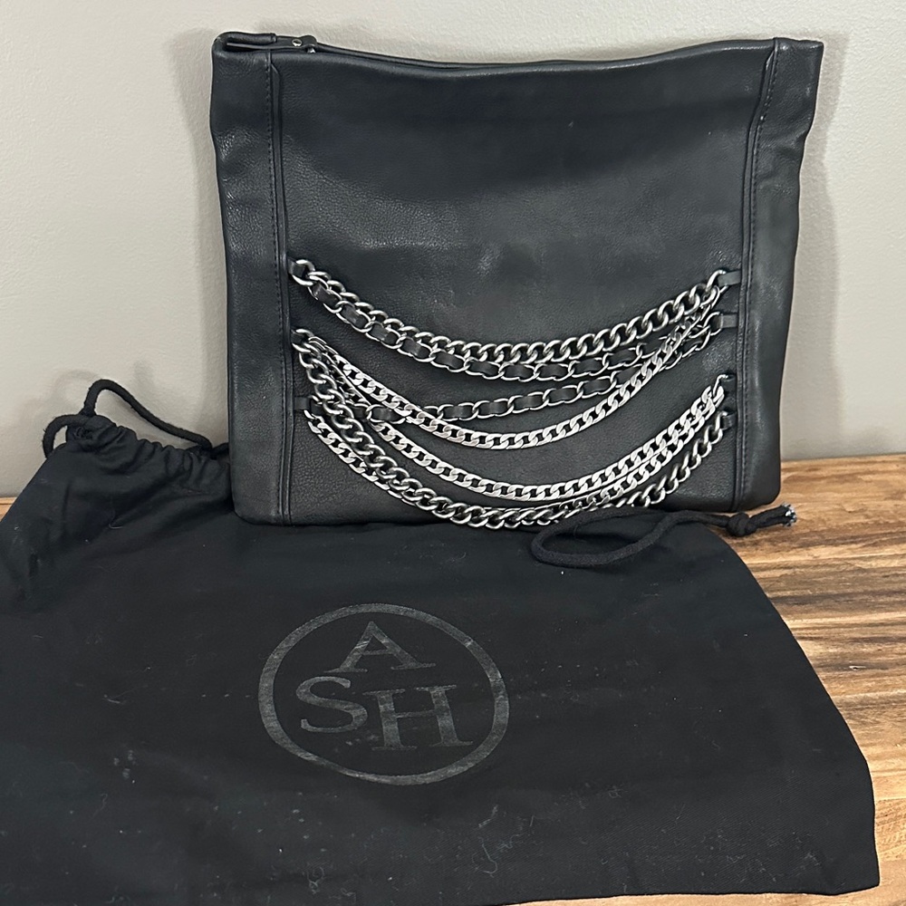 Ash Black Domino Chain Leather Clutch
